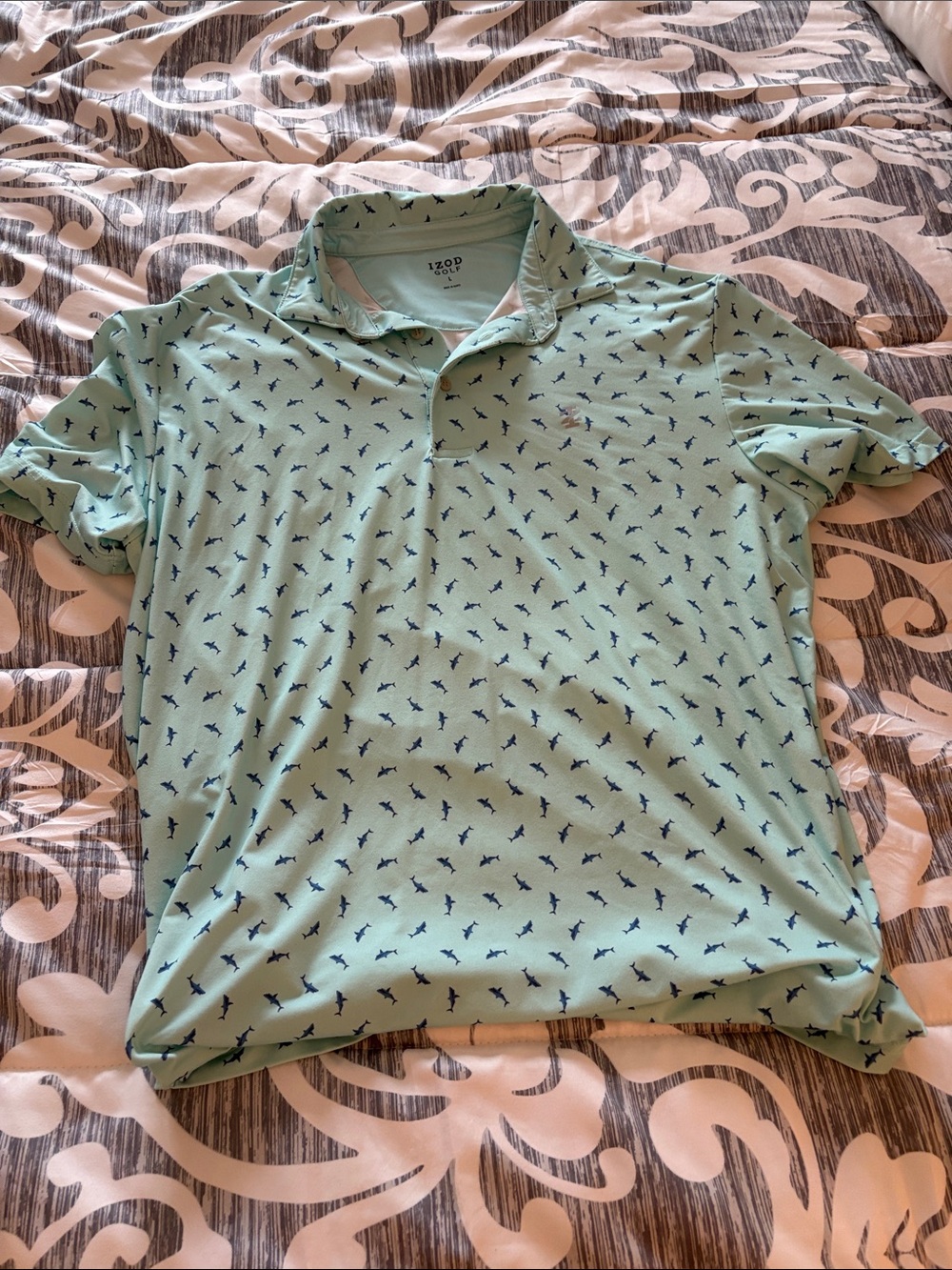IZOD Mint Green Polo with Navy Bird Print